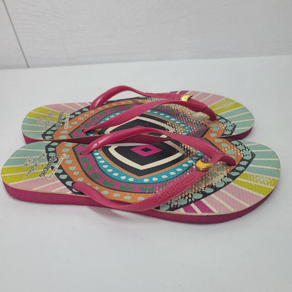 Havianas + Mara Hoffman Flip Flops 9/10 Womens Sandals Pink Rainbow Colorful - Picture 6 of 9